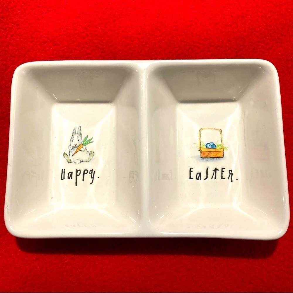 RAE DUNN for Magenta Happy  Easter Serving Candy Dish Dual Compartment